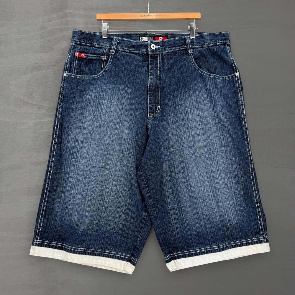 Southpole Red Tab Denim Shorts Blue Baggy Y2K Contrast Trim 42